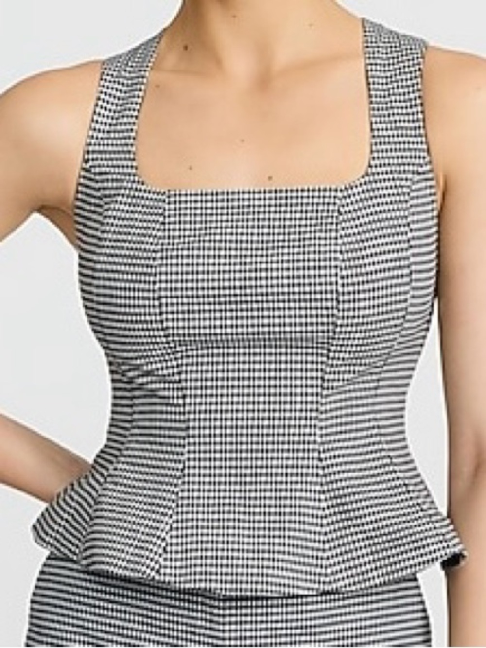 Express‎ Gingham Stretch Cotton Square Neck Peplum Tailored Tank XS Black White